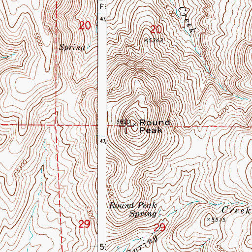 Topographic Map of Round Peak, OR