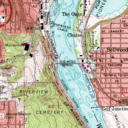 Topographic Map of Sellwood Bridge, OR