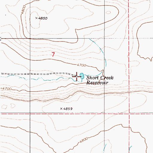 Topographic Map of Short Creek Reservoir, OR