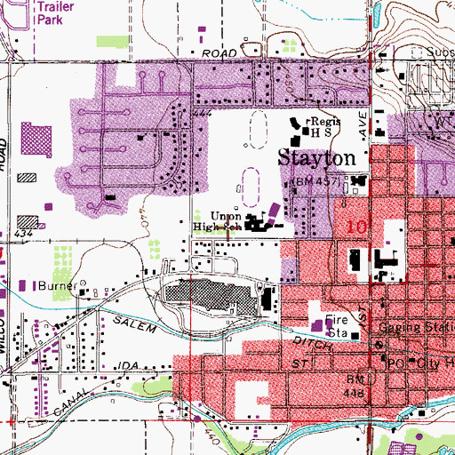 Topographic Map of Stayton High School, OR