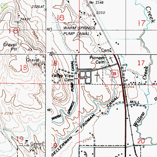 Topographic Map of Valley View Cemetery, OR