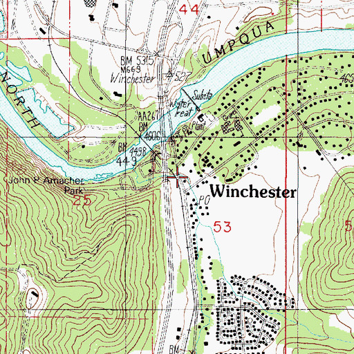 Topographic Map of Winchester, OR