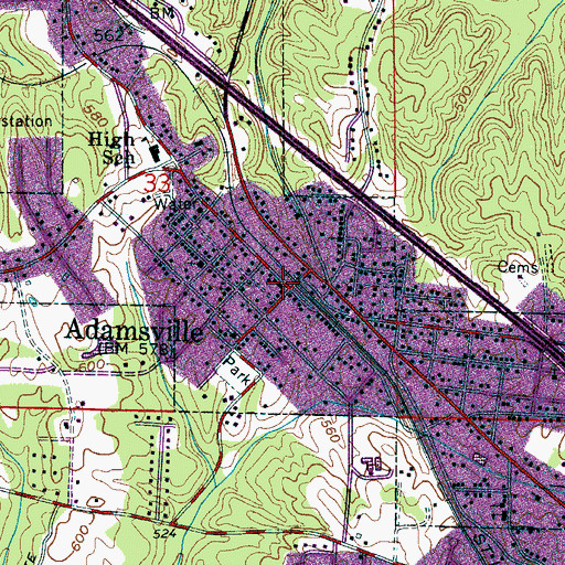 Topographic Map of Adamsville, AL