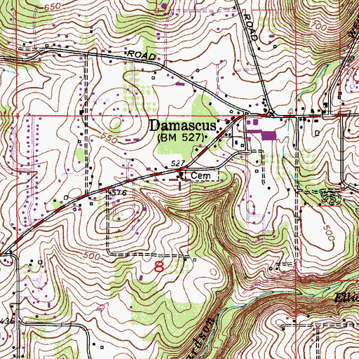 Topographic Map of Damascus Pioneer Cemetery, OR