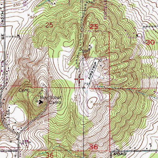 Topographic Map of Happy Valley Airport, OR