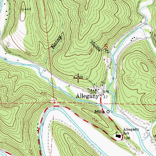 Topographic Map of Allegany Cemetery, OR