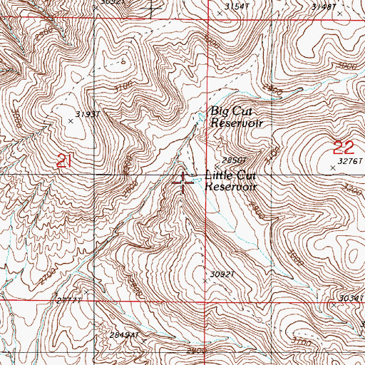 Topographic Map of Little Cut Reservoir, OR