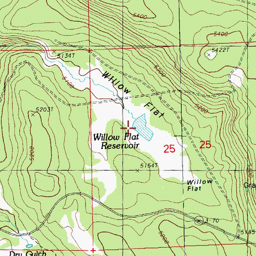 Topographic Map of Willow Flat Reservoir, OR