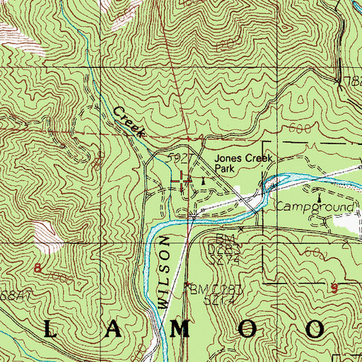 Topographic Map of Jones Creek Campground, OR