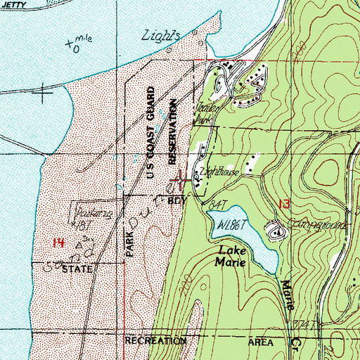 Topographic Map of Umpqua River Lighthouse, OR