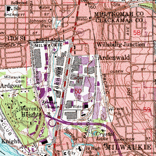 Topographic Map of Kellogg Park, OR