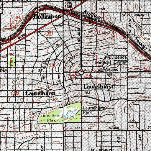 Topographic Map of Laurelhurst, OR