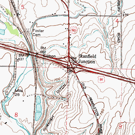 Topographic Map of Stanfield Junction, OR