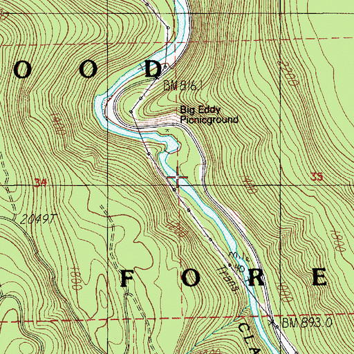 Topographic Map of Big Eddy Recreation Site, OR