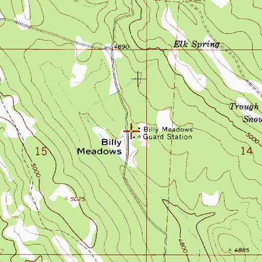 Topographic Map of Billy Meadows Guard Station, OR