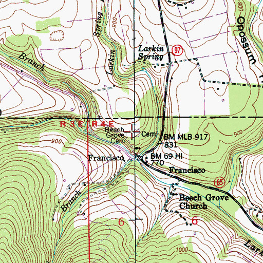 Topographic Map of Beech Grove Cemetery, AL