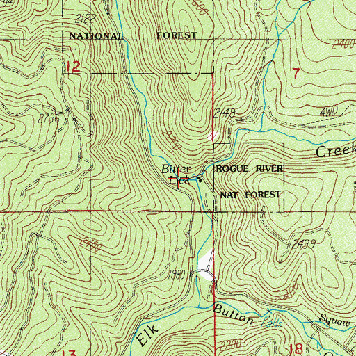 Topographic Map of Bitter Lick, OR