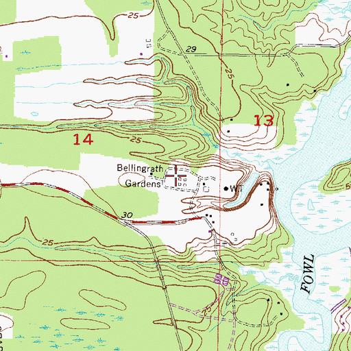 Topographic Map of Bellingrath Gardens, AL