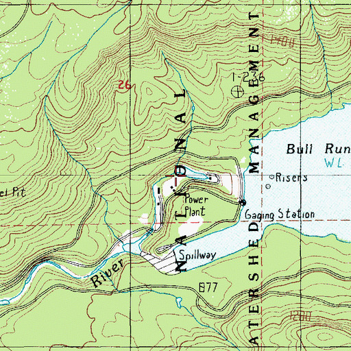 Topographic Map of Bull Run Reservoir Number Two, OR