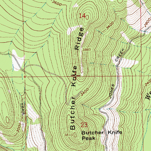 Topographic Map of Butcher Knife Ridge, OR