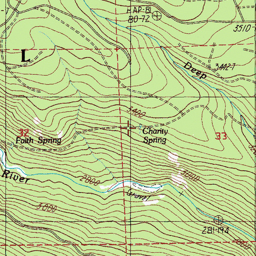 Topographic Map of Charity Spring, OR
