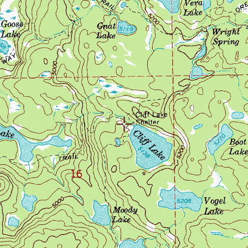 Topographic Map of Cliff Lake Shelter, OR
