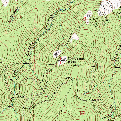 Topographic Map of Dry Camp Mine, OR