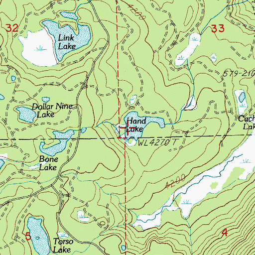 Topographic Map of Hand Lake, OR