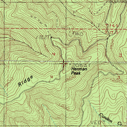 Topographic Map of Herman Peak, OR