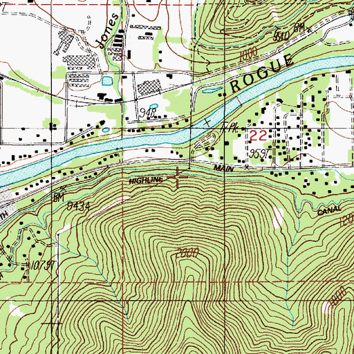 Topographic Map of Highline Canal, OR