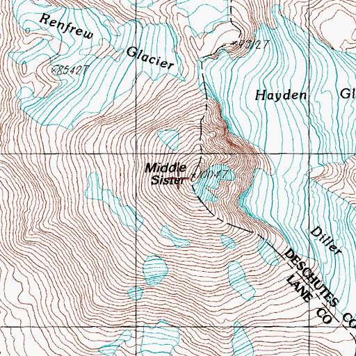Topographic Map of Middle Sister, OR