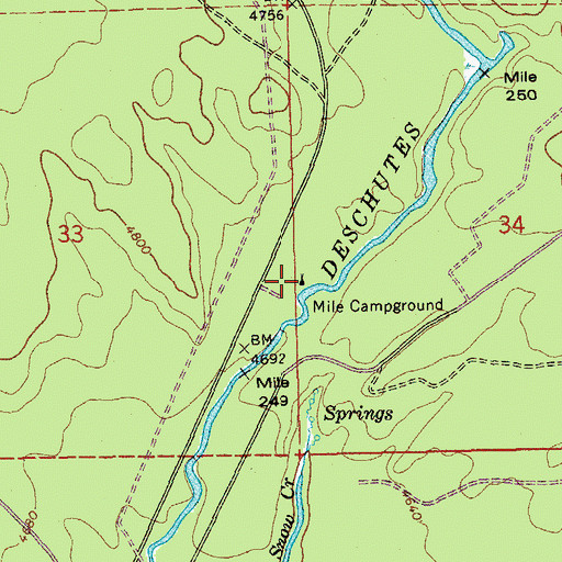 Topographic Map of Mile Camp Recreation Site, OR