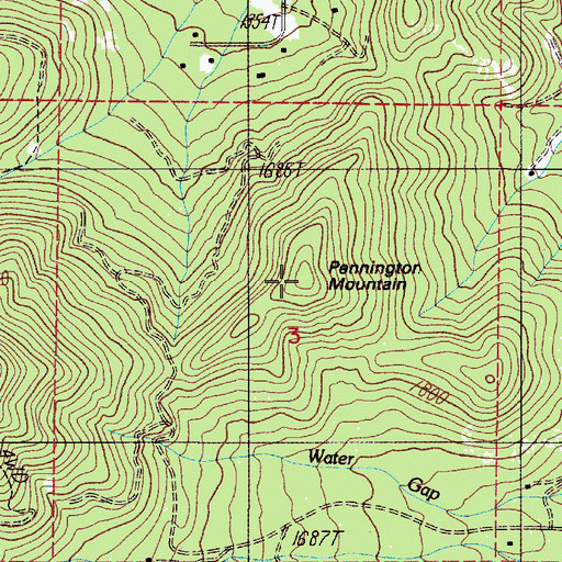 Topographic Map of Pennington Mountain, OR