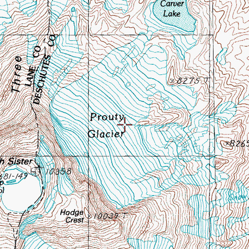 Topographic Map of Prouty Glacier, OR
