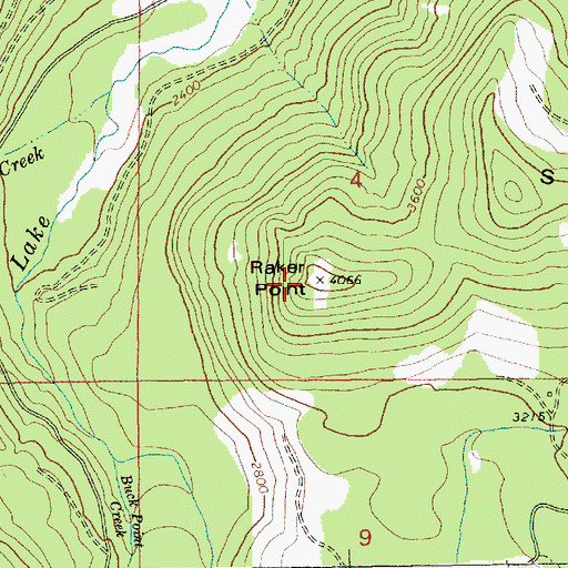 Topographic Map of Raker Point, OR