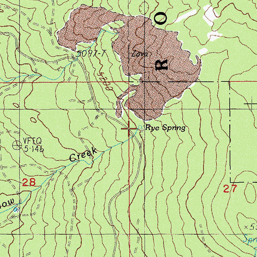 Topographic Map of Rye Spring, OR
