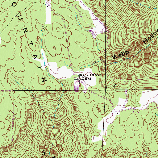 Topographic Map of Bullock Cemetery, AL