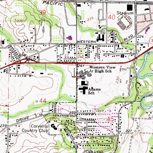 Topographic Map of Westland Middle School (historical), OR