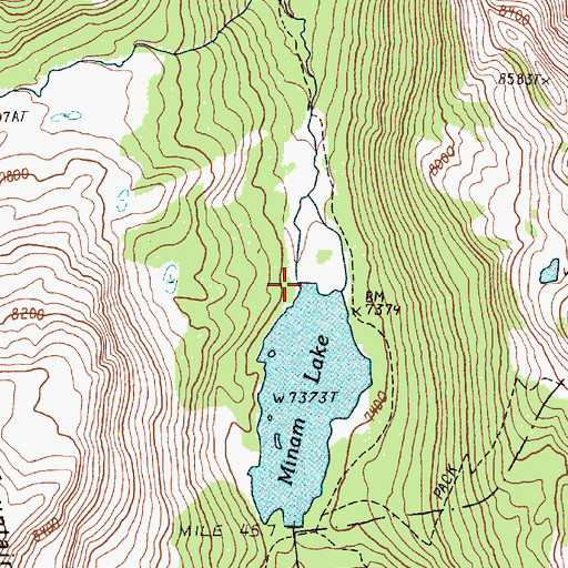 Topographic Map of Minam Lake Dam, OR