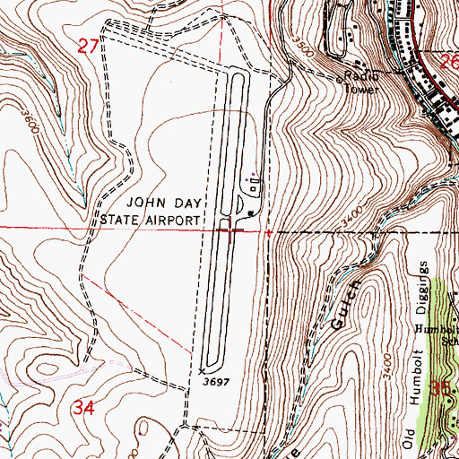 Topographic Map of Grant County Regional Airport/Ogilvie Field, OR