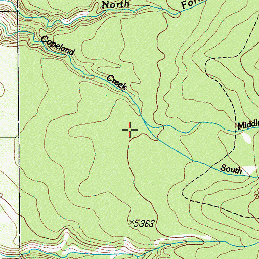 Topographic Map of Middle Fork Copeland Creek, OR