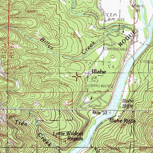 Topographic Map of Illahe Recreation Site, OR
