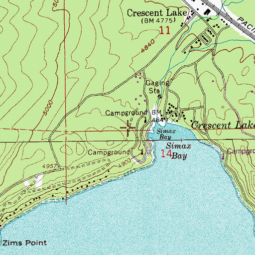 Topographic Map of Crescent Lake Resort, OR