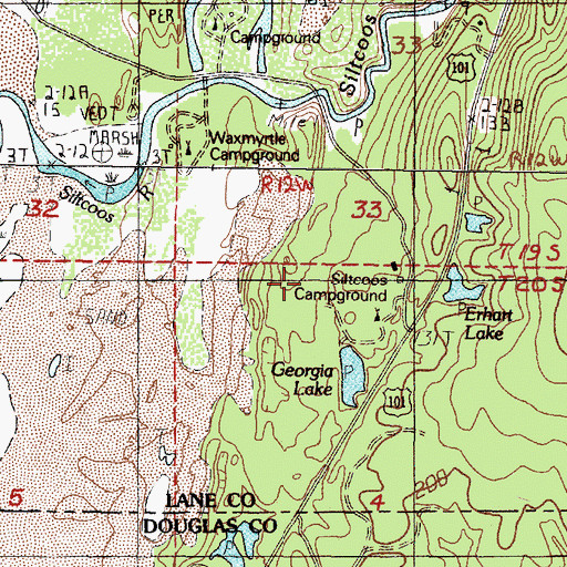 Topographic Map of Waxmyrtle Trail, OR