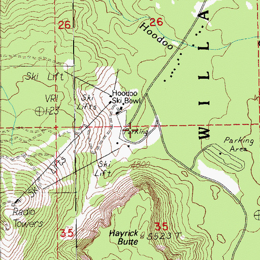 Topographic Map of Hoodoo Ski Bowl Snow-Park, OR