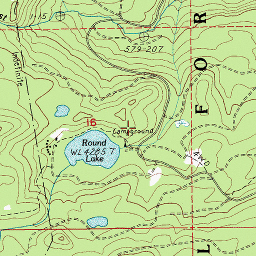 Topographic Map of Round Lake Recreation Site, OR