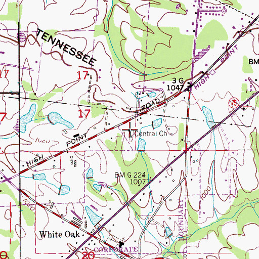 Topographic Map of Central Church, AL
