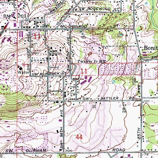 Topographic Map of James Templeton Elementary School, OR