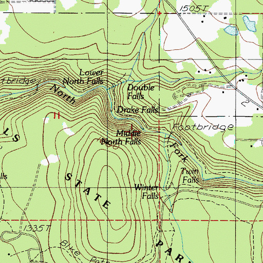 Topographic Map of Middle North Falls, OR