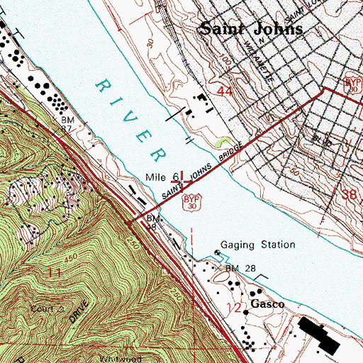 Topographic Map of Saint Johns Bridge, OR